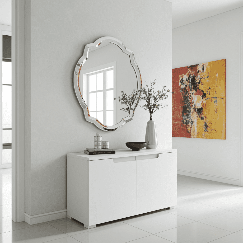 Santino white gloss low hallway storage cupboard with two doors