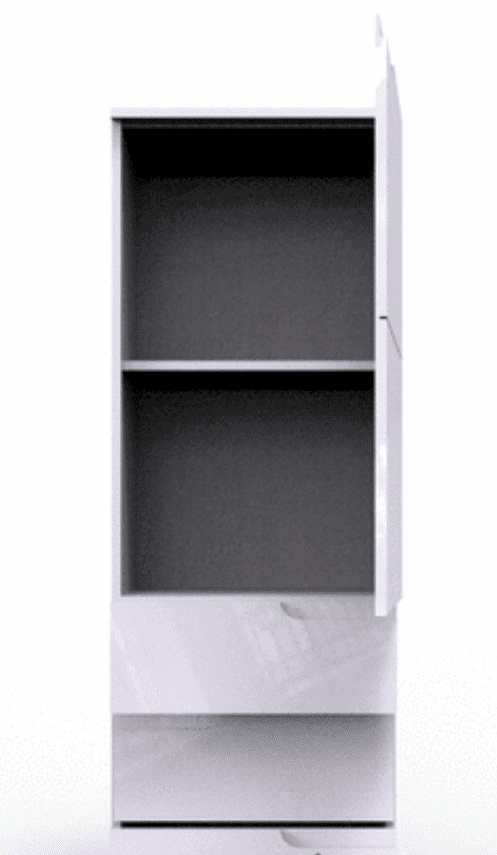 Santino white gloss slim tallboy storage unit with cupboard and three drawers