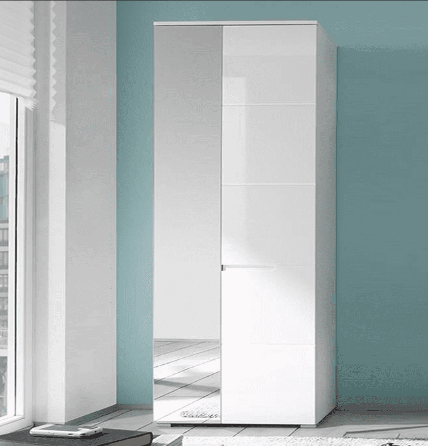 Santino white gloss slim wardrobe with mirrored door