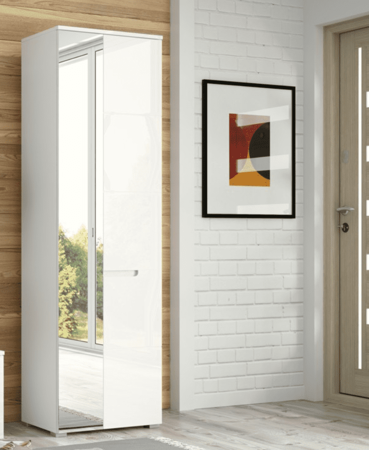 Santino white gloss slim wardrobe with mirrored door