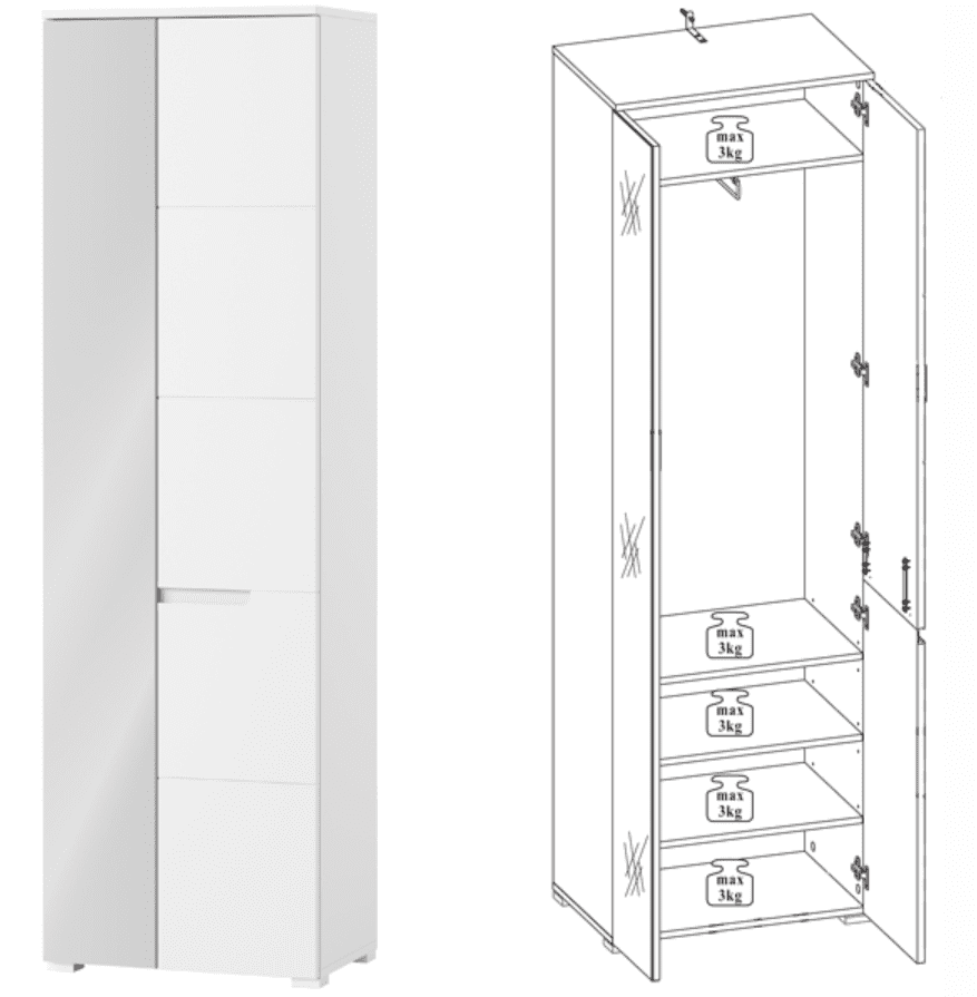 Santino white gloss slim wardrobe with mirrored door