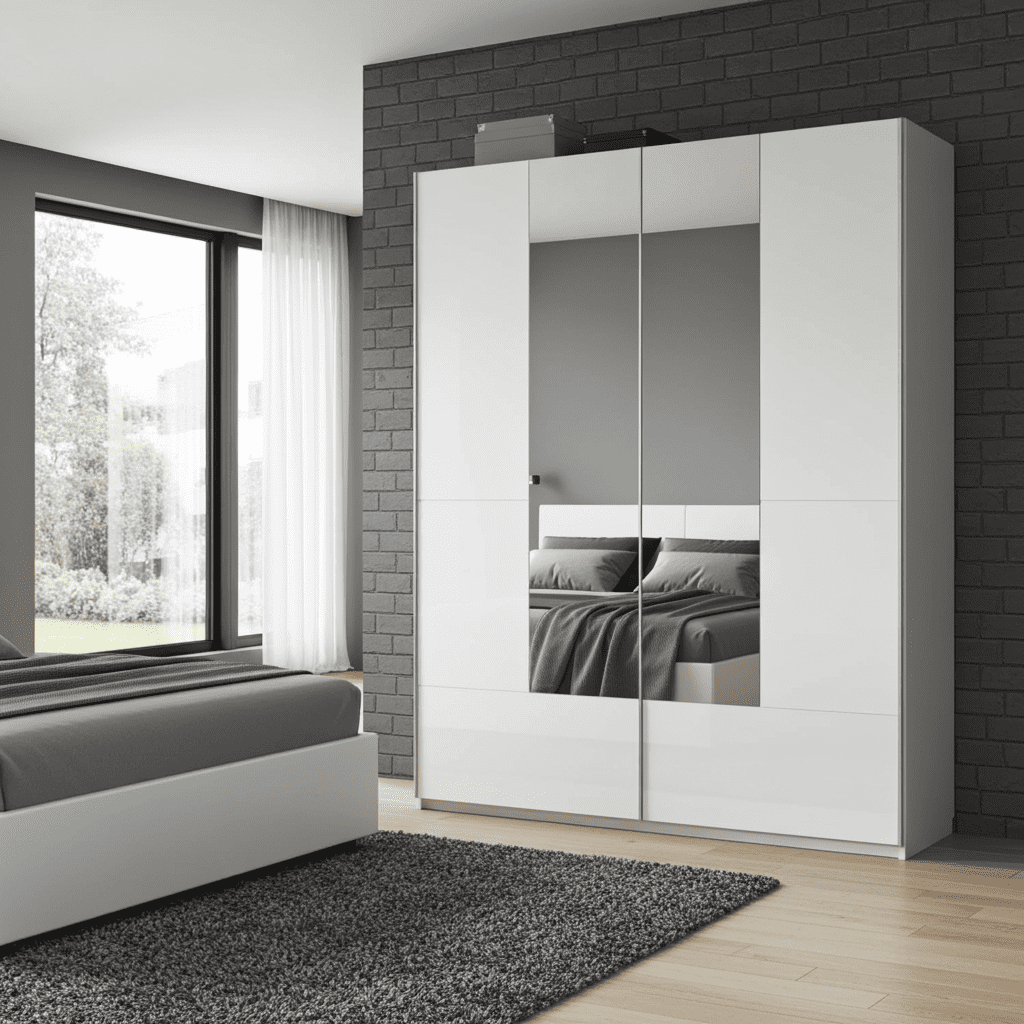 Santino white gloss 164cm sliding wardrobe with mirrored panels