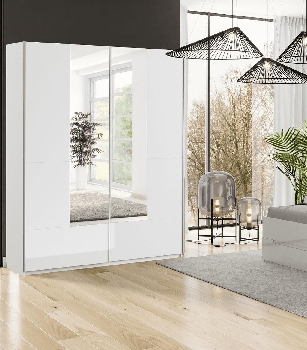 Santino white gloss 164cm sliding wardrobe with mirrored panels