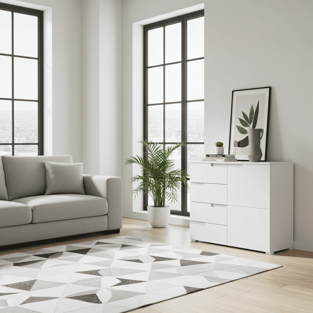 Santino white high gloss sideboard with four drawers and a cupboard