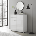 Santino white high gloss tall sideboard with two doors and two drawers