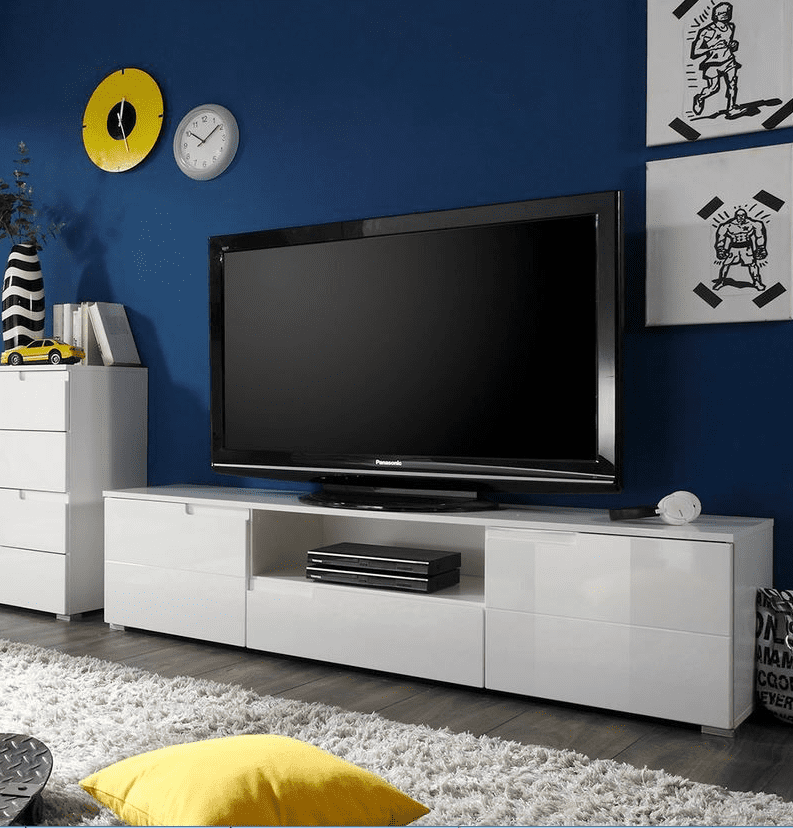 Santino white high gloss 165cm TV cabinet with drawer and doors