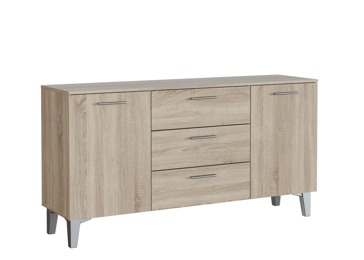 Santino Sonoma oak effect wide sideboard with two doors and three drawers