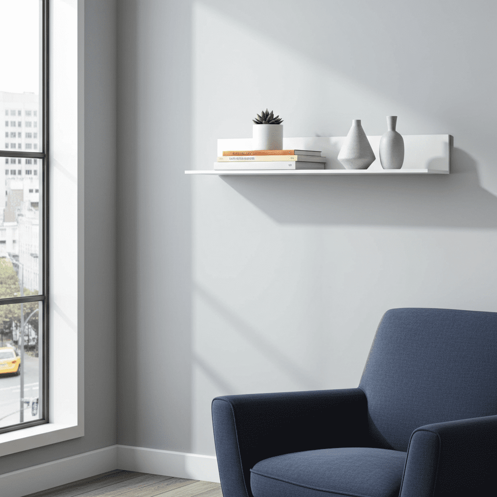 Santino white gloss long floating wall shelf