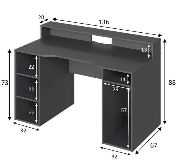 Sega Dark Grey Gaming Desk with Hutch