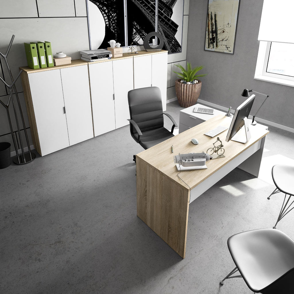 Siena Oak & White Corner Desk with Drawers & Shelf