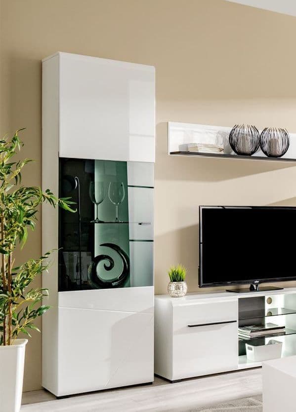 Terrento White Gloss Tall Slim Display Cabinet