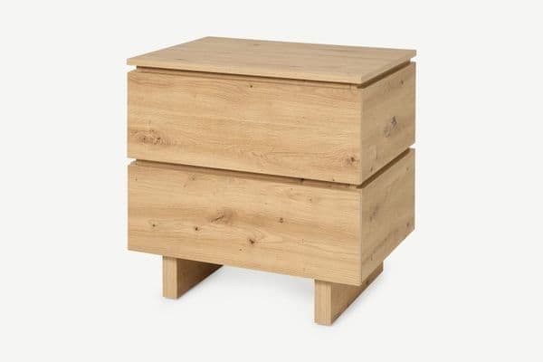 Texas artisan oak effect two-drawer bedside table
