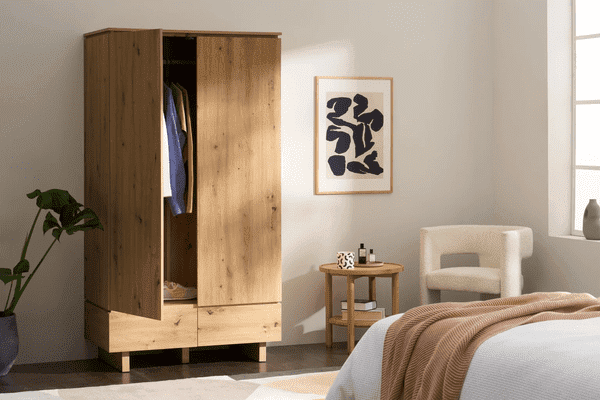Texas artisan oak effect double wardrobe with two doors and two drawers
