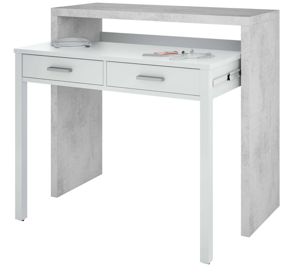 Turin Arctic White & Concrete Grey Extending Desk – Dressing or Console Table