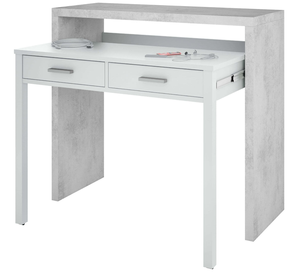 Turin Arctic White & Concrete Grey Extending Desk – Dressing or Console Table