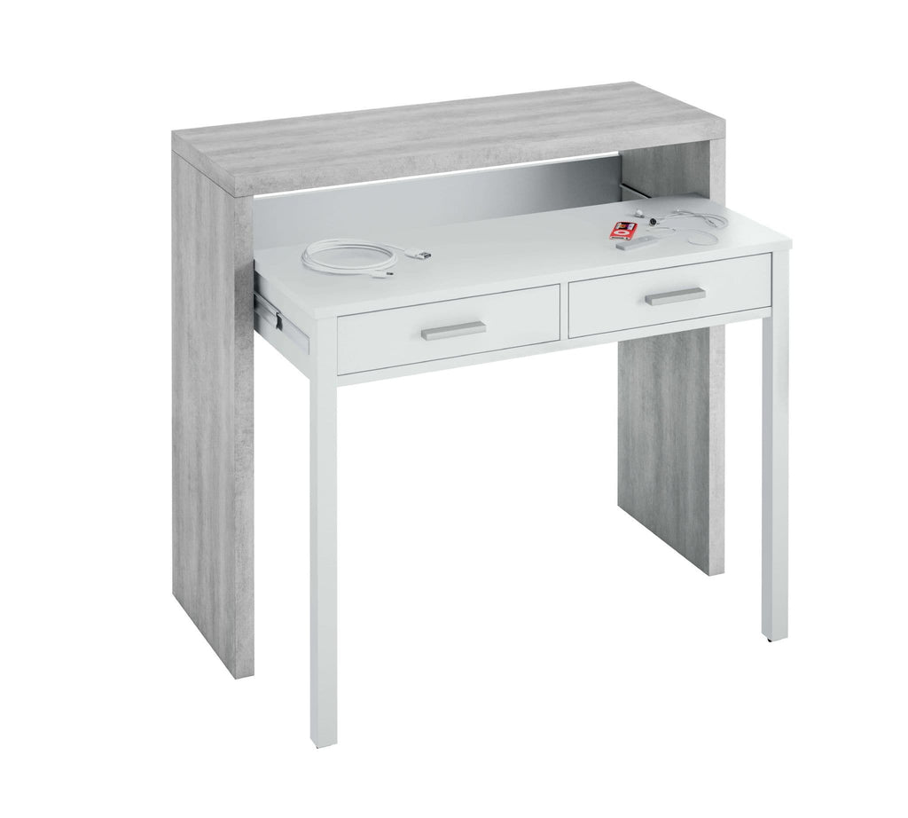 Turin Arctic White & Concrete Grey Extending Desk – Dressing or Console Table
