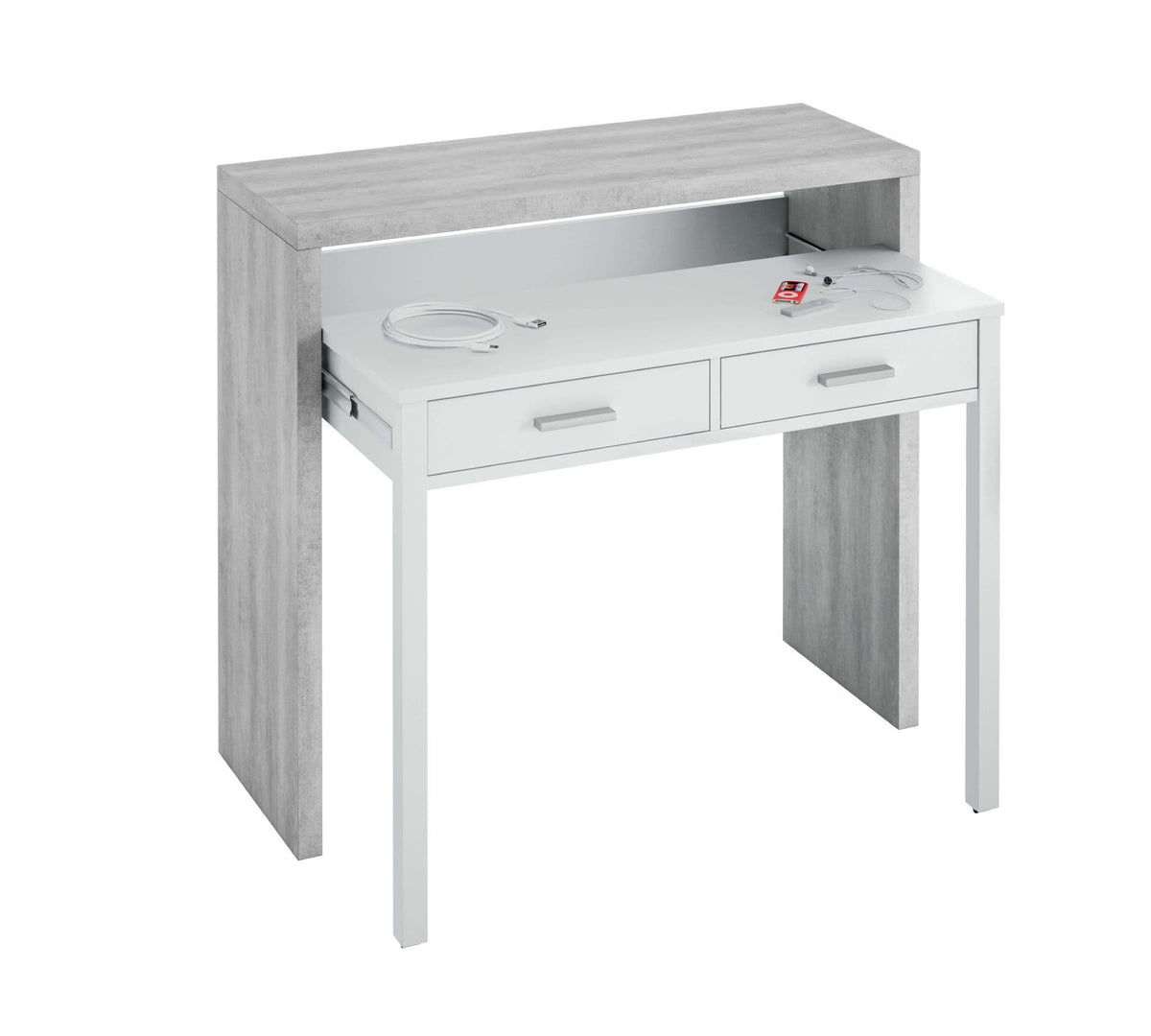 Turin Arctic White & Concrete Grey Extending Desk – Dressing or Console Table