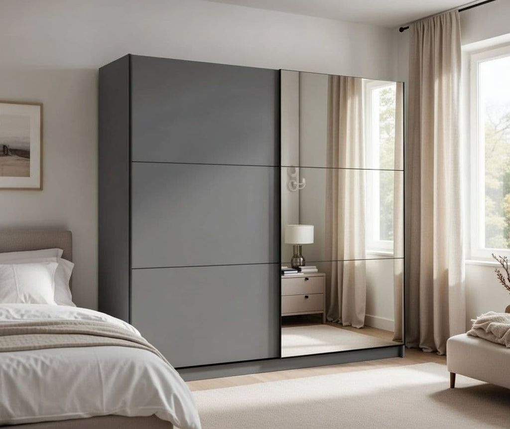 Valentina graphite grey 220cm sliding wardrobe with mirrored door