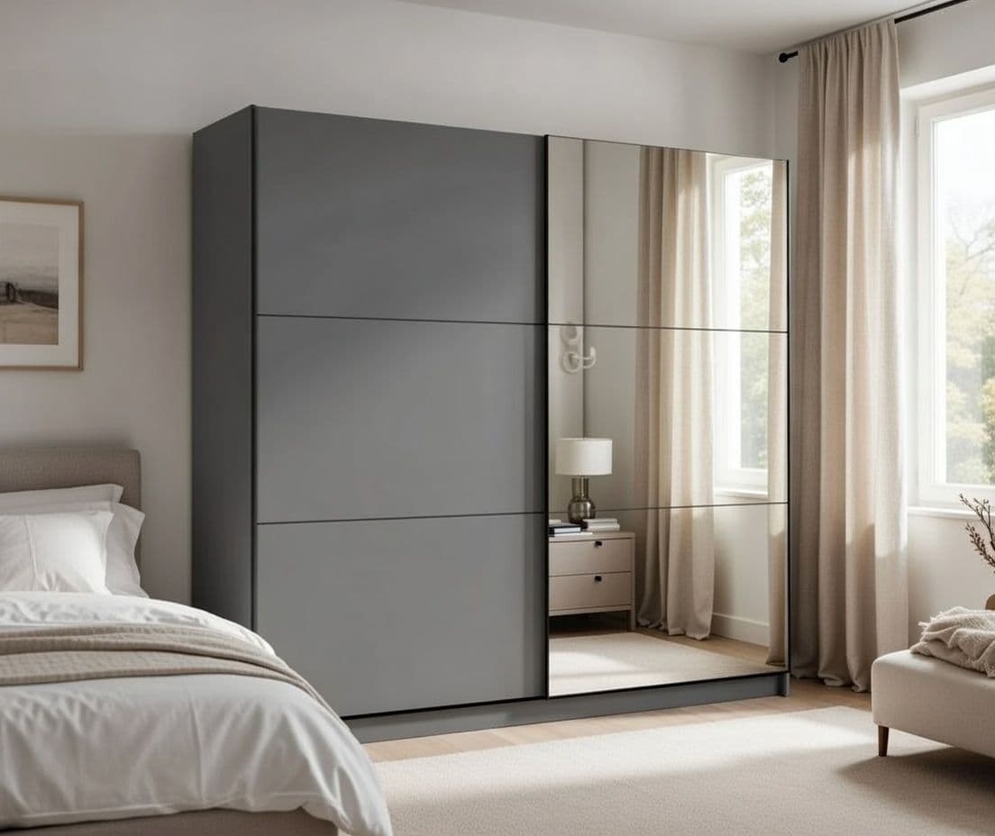 Valentina graphite grey 220cm sliding wardrobe with mirrored door