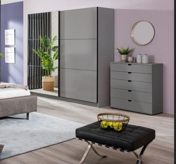 Valentina graphite grey 220cm sliding wardrobe with mirrored door