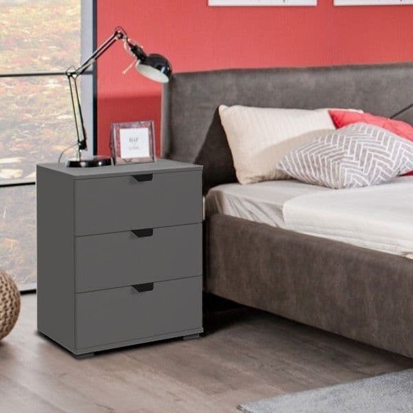 Valentina graphite grey three-drawer bedside table