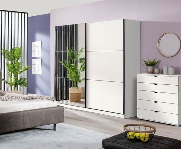 Valentina matt white 220cm sliding wardrobe with mirrored door