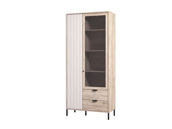 Vivea Grey Oak & Cashmere Slatted Tall Display Cabinet