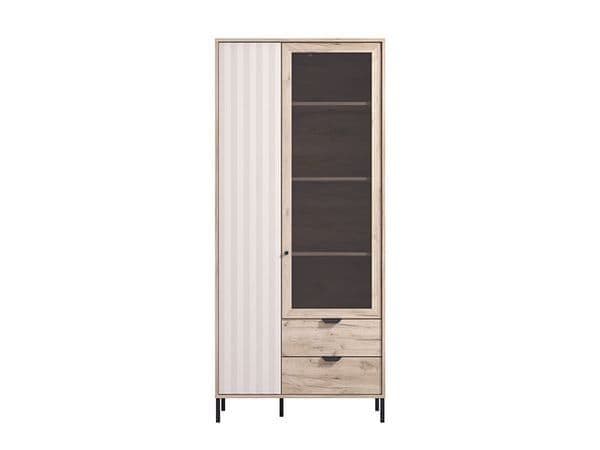 Vivea Grey Oak & Cashmere Slatted Tall Display Cabinet