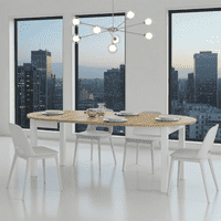 Wiktor White & Oak Round Extending Dining Table – Seats 4 to 10