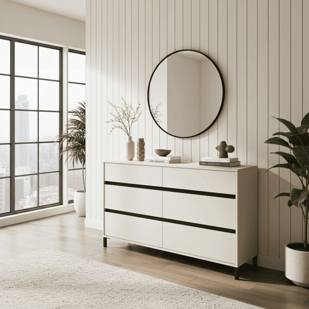 Zavaro cashmere extra-wide six-drawer chest with black metal legs