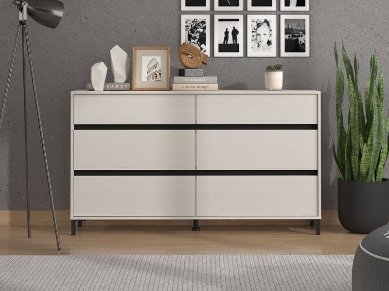 Zavaro cashmere extra-wide six-drawer chest with black metal legs