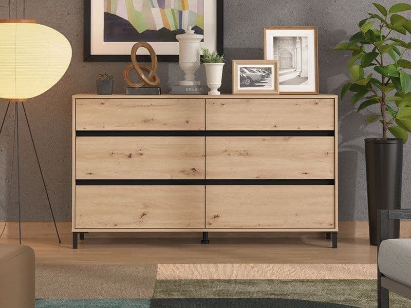 Zavaro Oak Effect Extra-Wide Chest – 6 Drawers